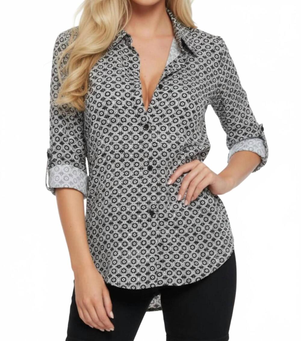 NEW GRAND & GREENE collared multi print button down top in black white